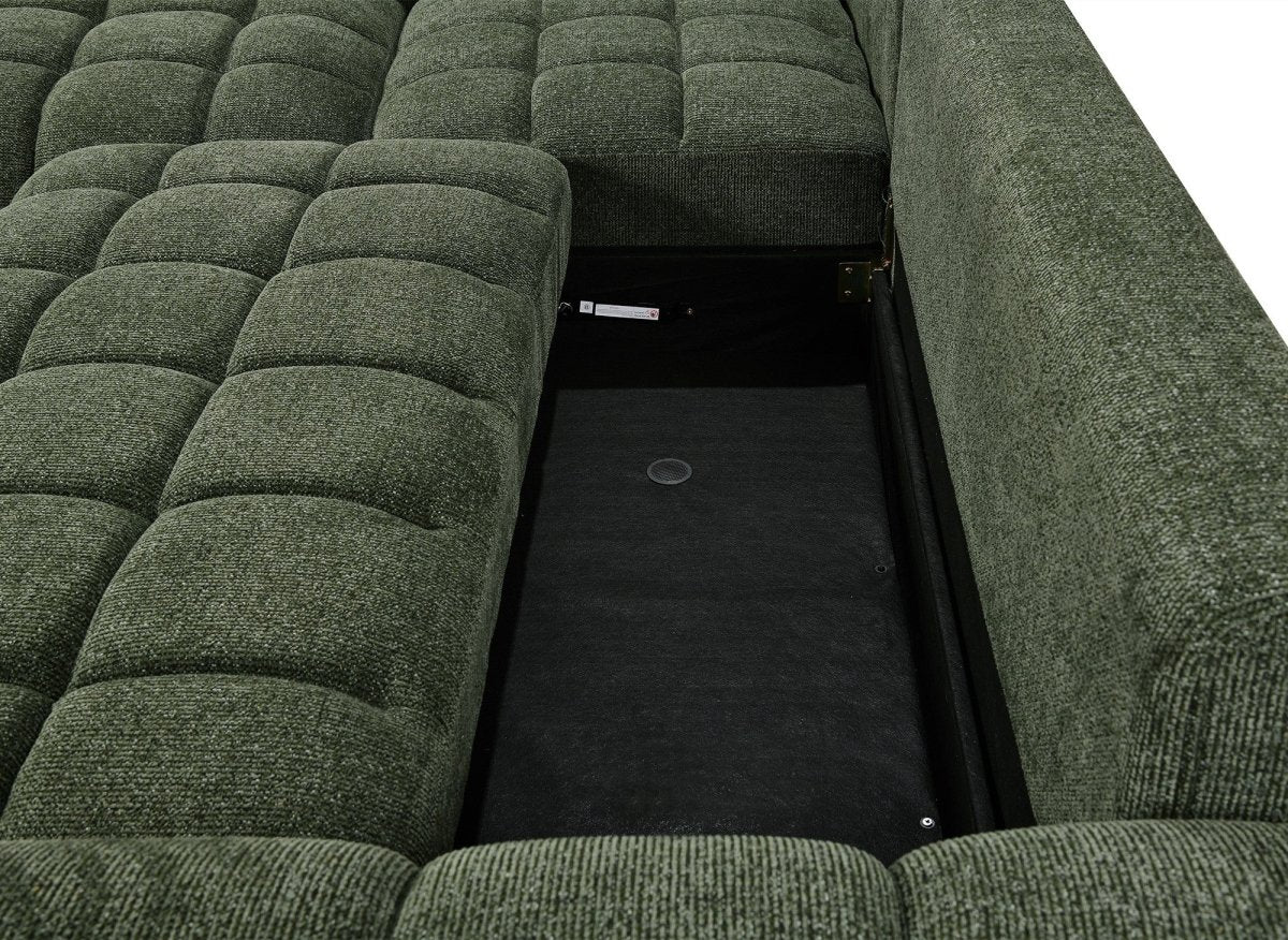 Canapé d'angle convertible avec coffres en velours texturé vert olive NAELIE - Angle gauche - DécoInParis