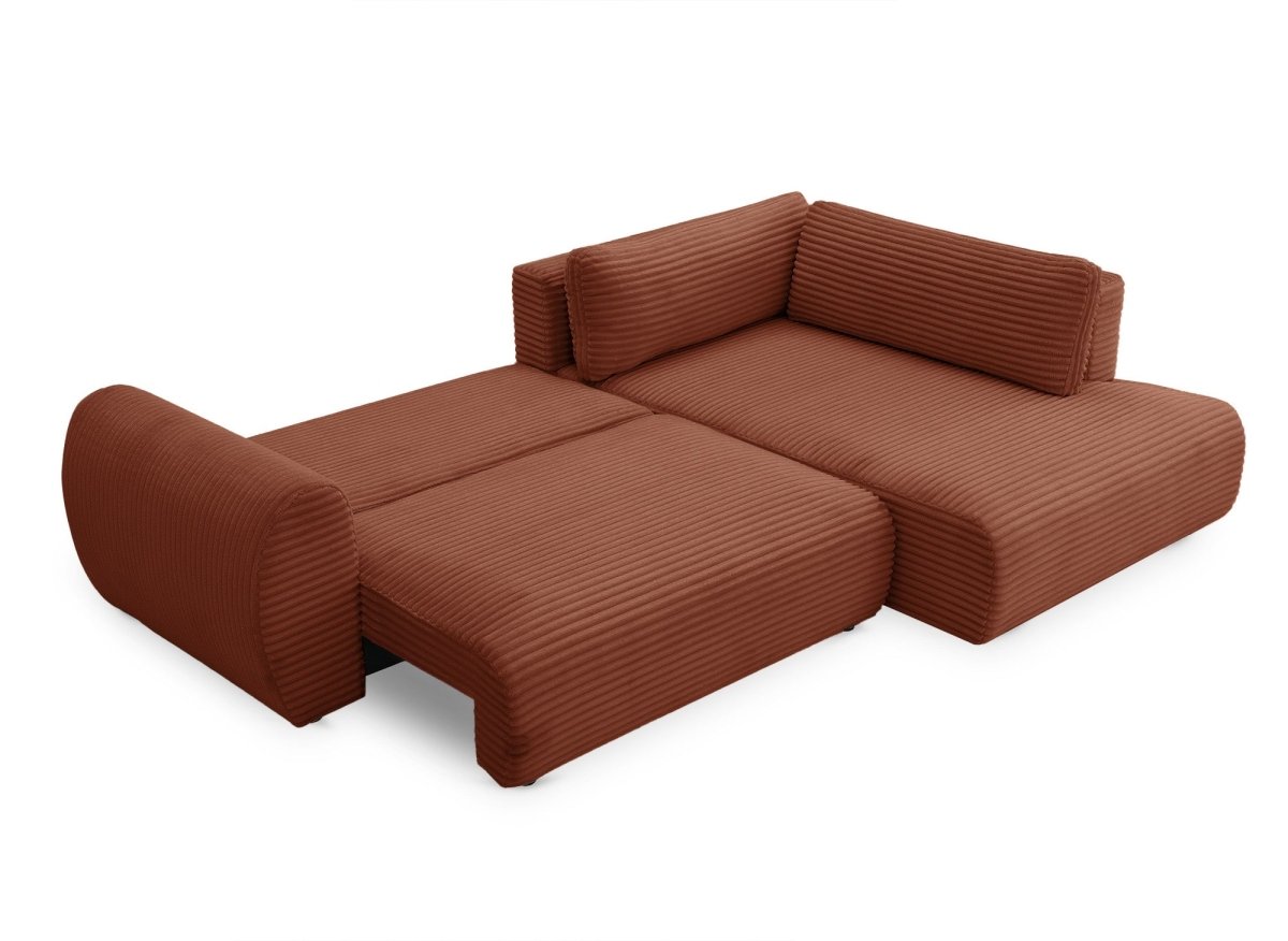 Canapé d'angle convertible avec méridienne et coffre en gros côtelé terracotta TILDA - Angle droit - DécoInParis