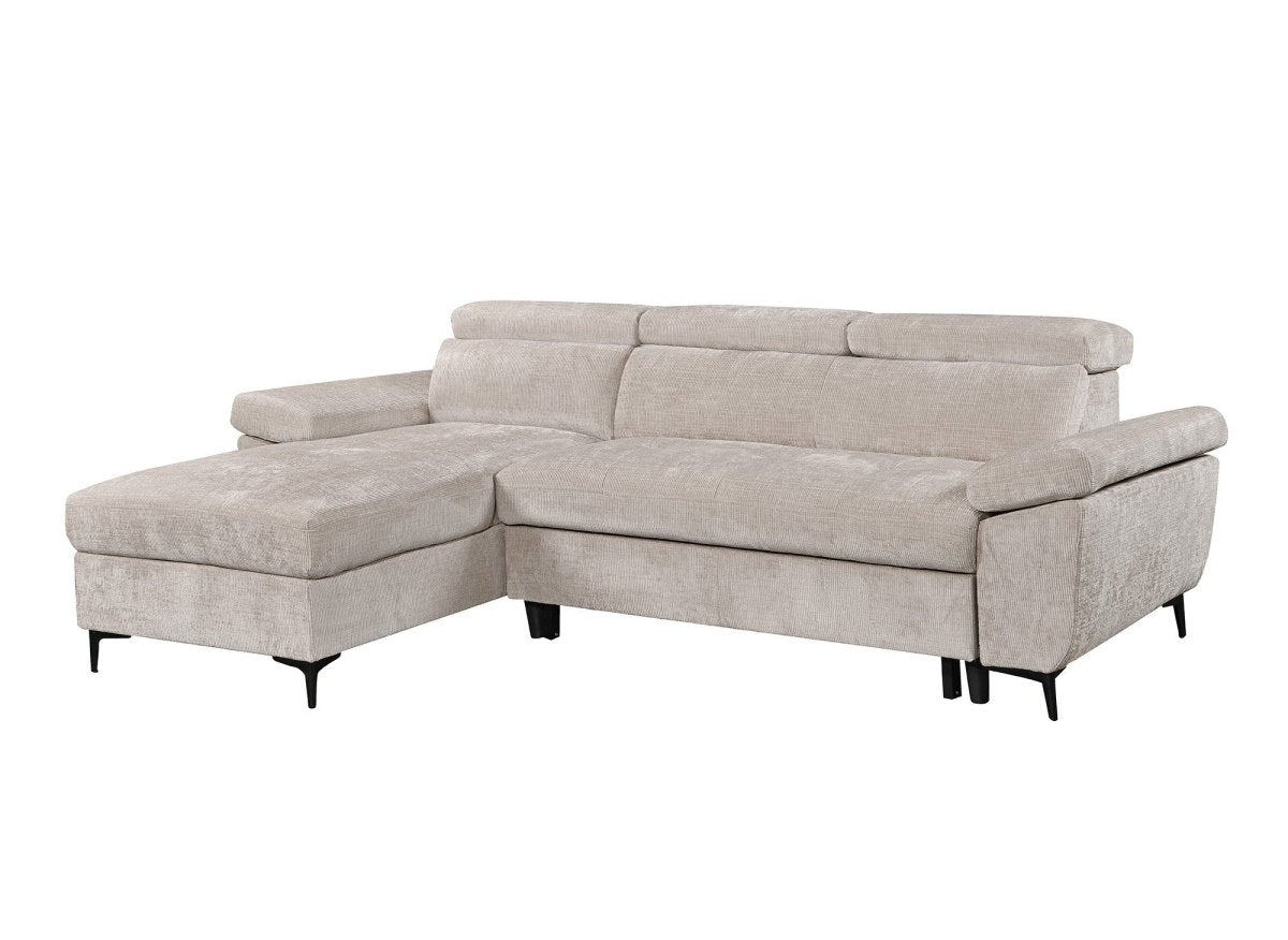 Canapé d'angle convertible en velours chiné beige MONICA - Angle gauche - DécoInParis