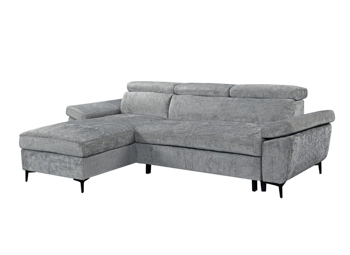 Canapé d'angle convertible en velours chiné gris foncé MONICA - Angle gauche - DécoInParis