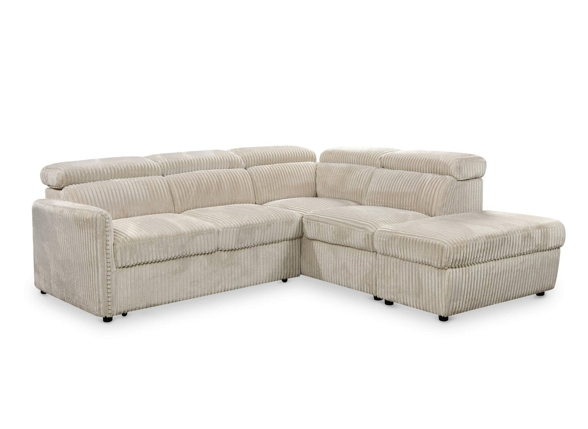 Canapé d'angle convertible en velours côtelé épais beige NAIROBI - Angle droit - DécoInParis