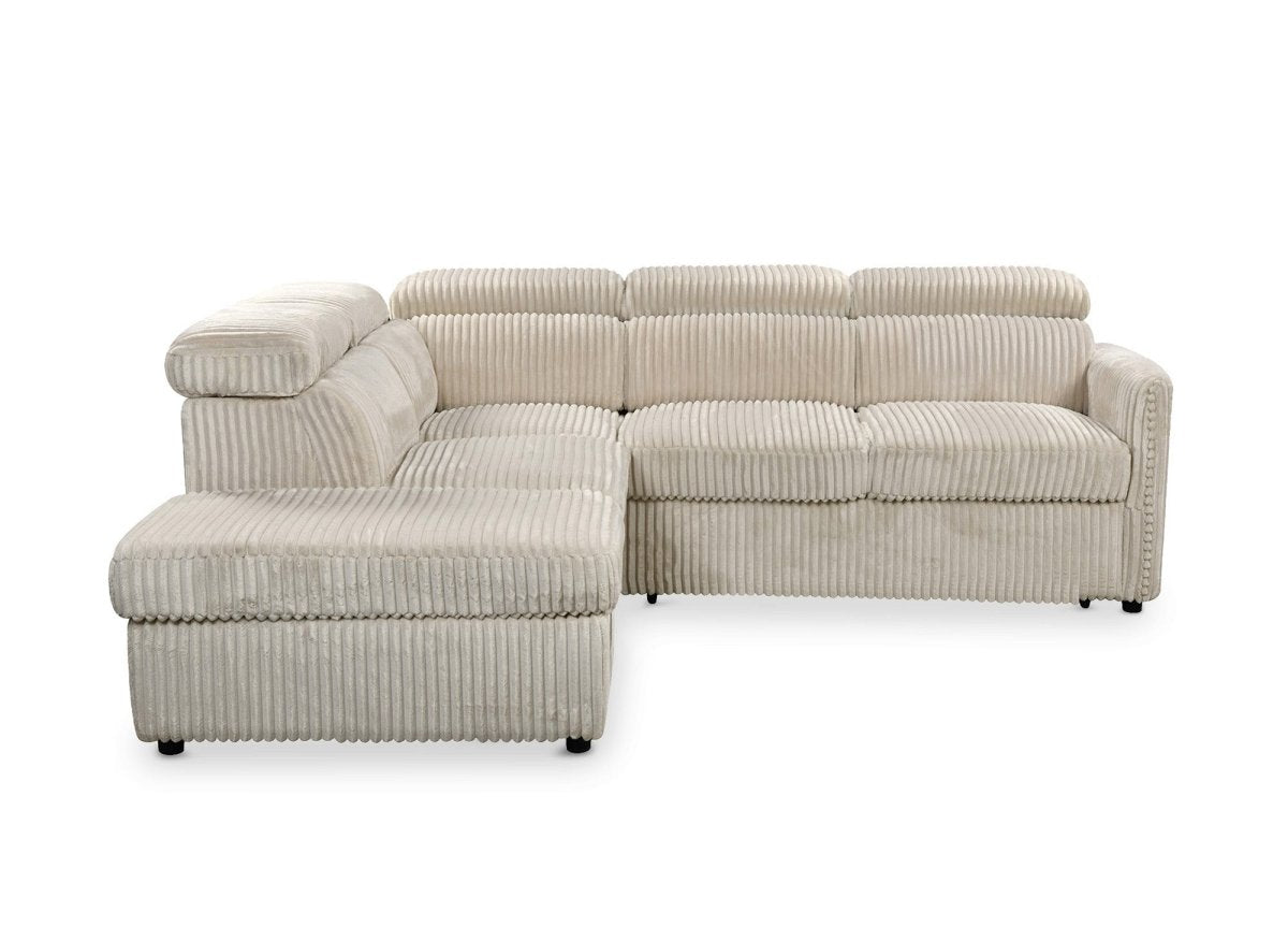 Canapé d'angle convertible en velours côtelé épais beige NAIROBI - Angle gauche - DécoInParis