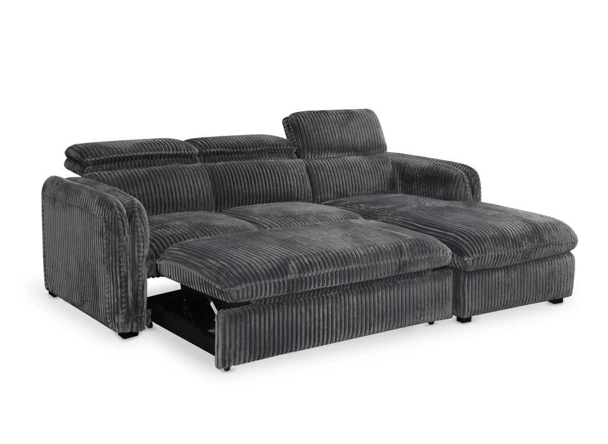 Canapé d'angle convertible en velours côtelé épais gris ISABELLA - Angle droit - DécoInParis