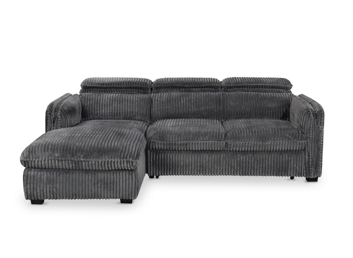 Canapé d'angle convertible en velours côtelé épais gris ISABELLA - Angle gauche - DécoInParis