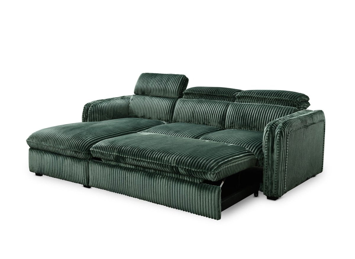 Canapé d'angle convertible en velours côtelé épais vert ISABELLA - Angle gauche - DécoInParis