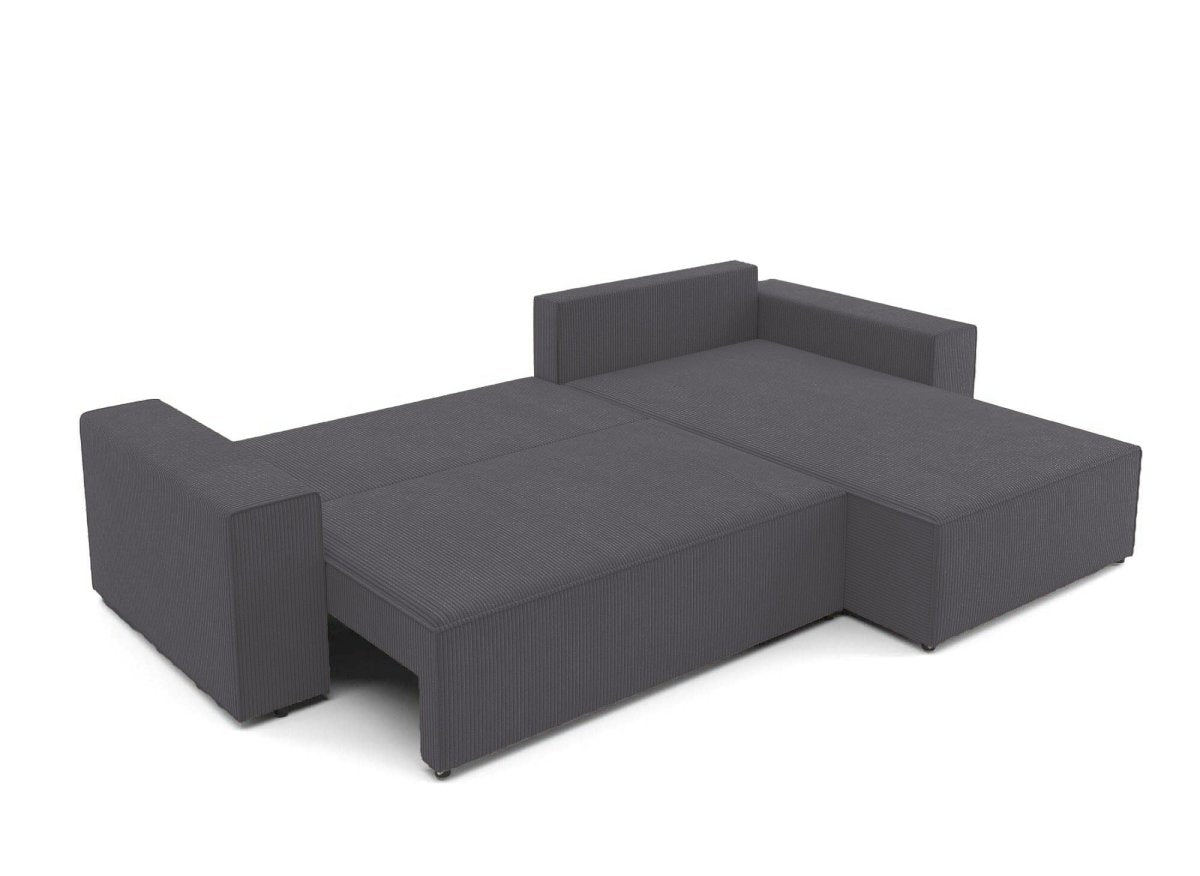 Canapé d'angle convertible et réversible avec coffre en velours cotelé gris anthracite - JADE - DécoInParis