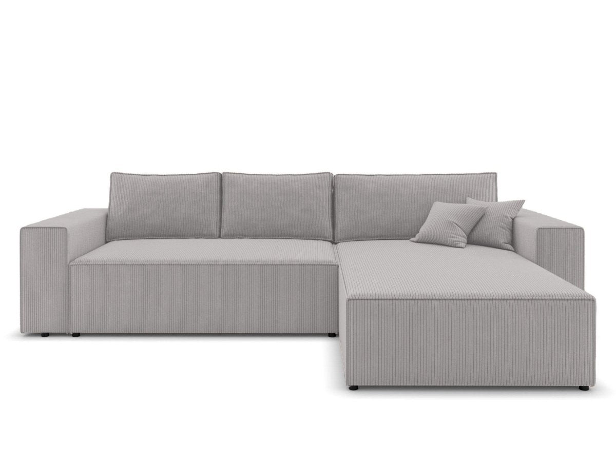 Canapé d'angle convertible et réversible avec coffre en velours cotelé gris clair - JADE - DécoInParis