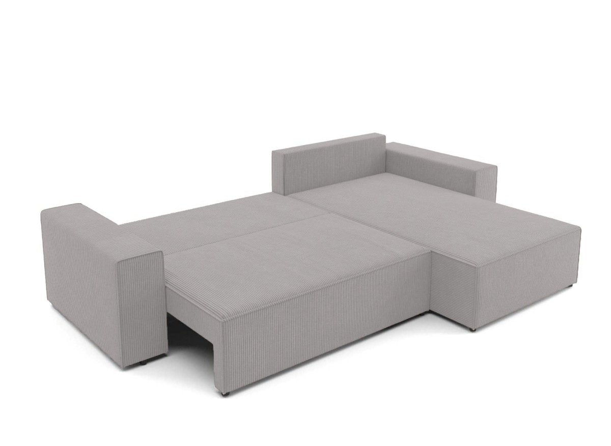 Canapé d'angle convertible et réversible avec coffre en velours cotelé gris clair - JADE - DécoInParis