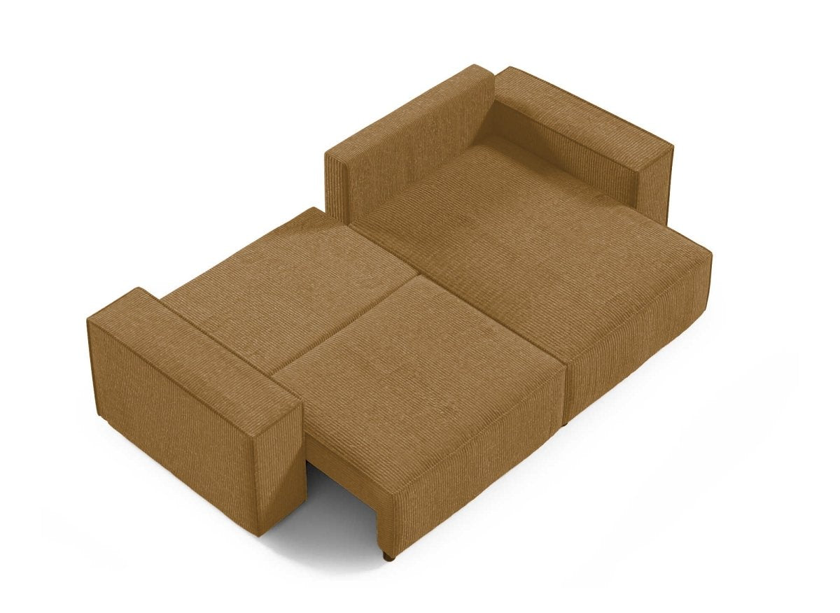 Canapé d'angle convertible et réversible avec coffre en velours côtelé moutarde JADE MINI - DécoInParis