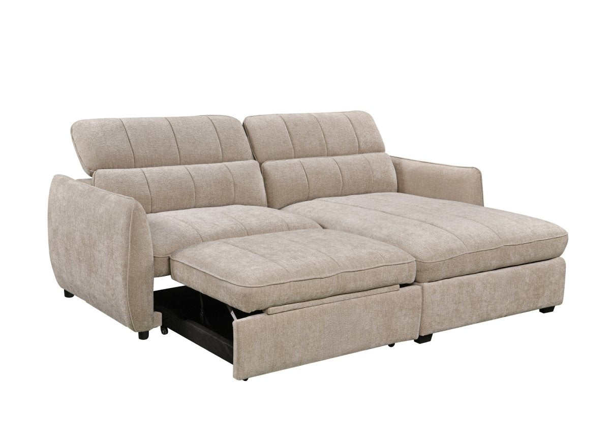 Canapé d'angle convertible et réversible avec coffre en velours tissé taupe MADALENA - DécoInParis