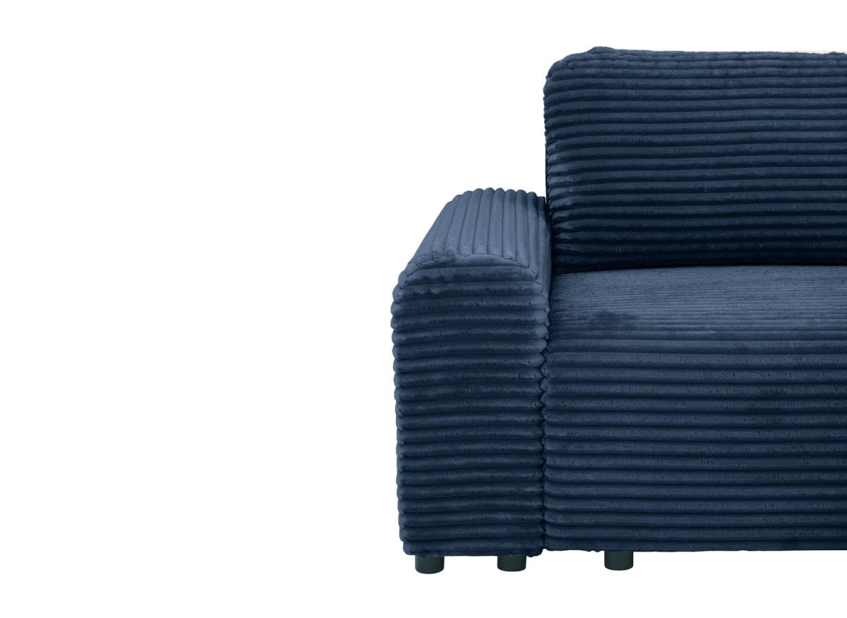 Canapé d'angle droit convertible avec coffre en velours côtelé épais bleu foncé BALI - Angle droit - DécoInParis