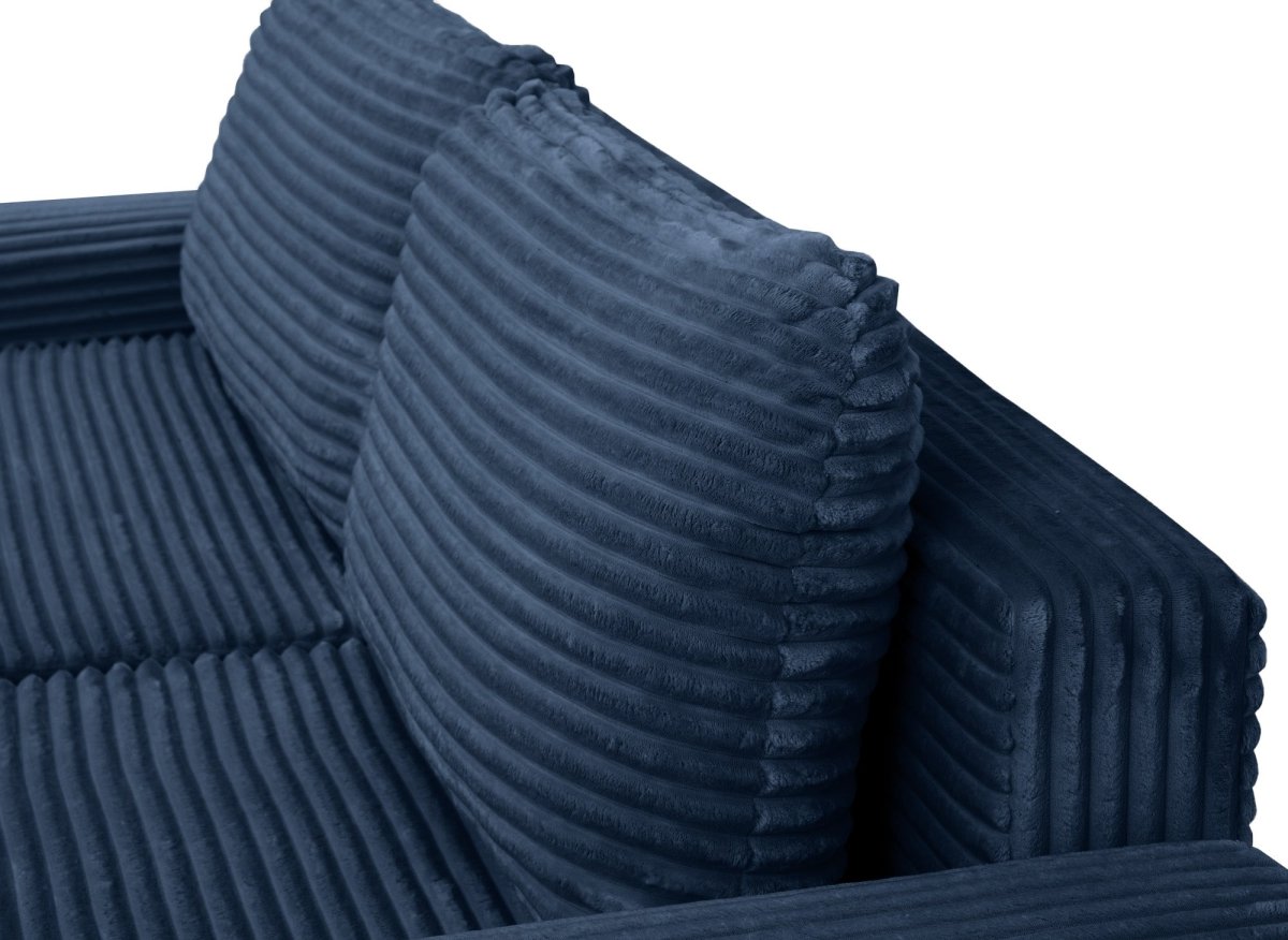 Canapé d'angle droit convertible avec coffre en velours côtelé épais bleu foncé BALI - Angle droit - DécoInParis