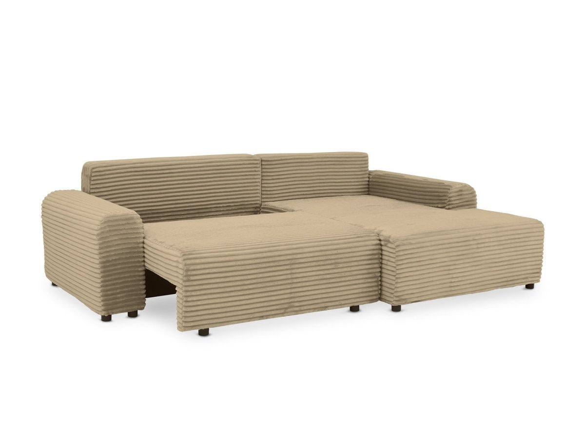 Canapé d'angle droit convertible avec coffre en velours côtelé épais taupe BALI - Angle droit - DécoInParis