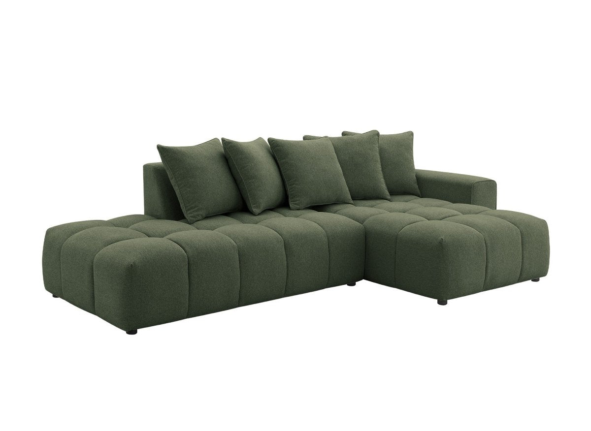 Canapé d'angle en tissu texturé vert olive CLARISSE - Angle droit - DécoInParis