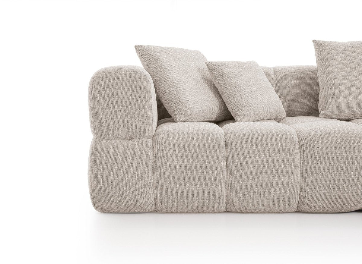 Canapé d'angle en velours texturé beige REBECCA - DécoInParis
