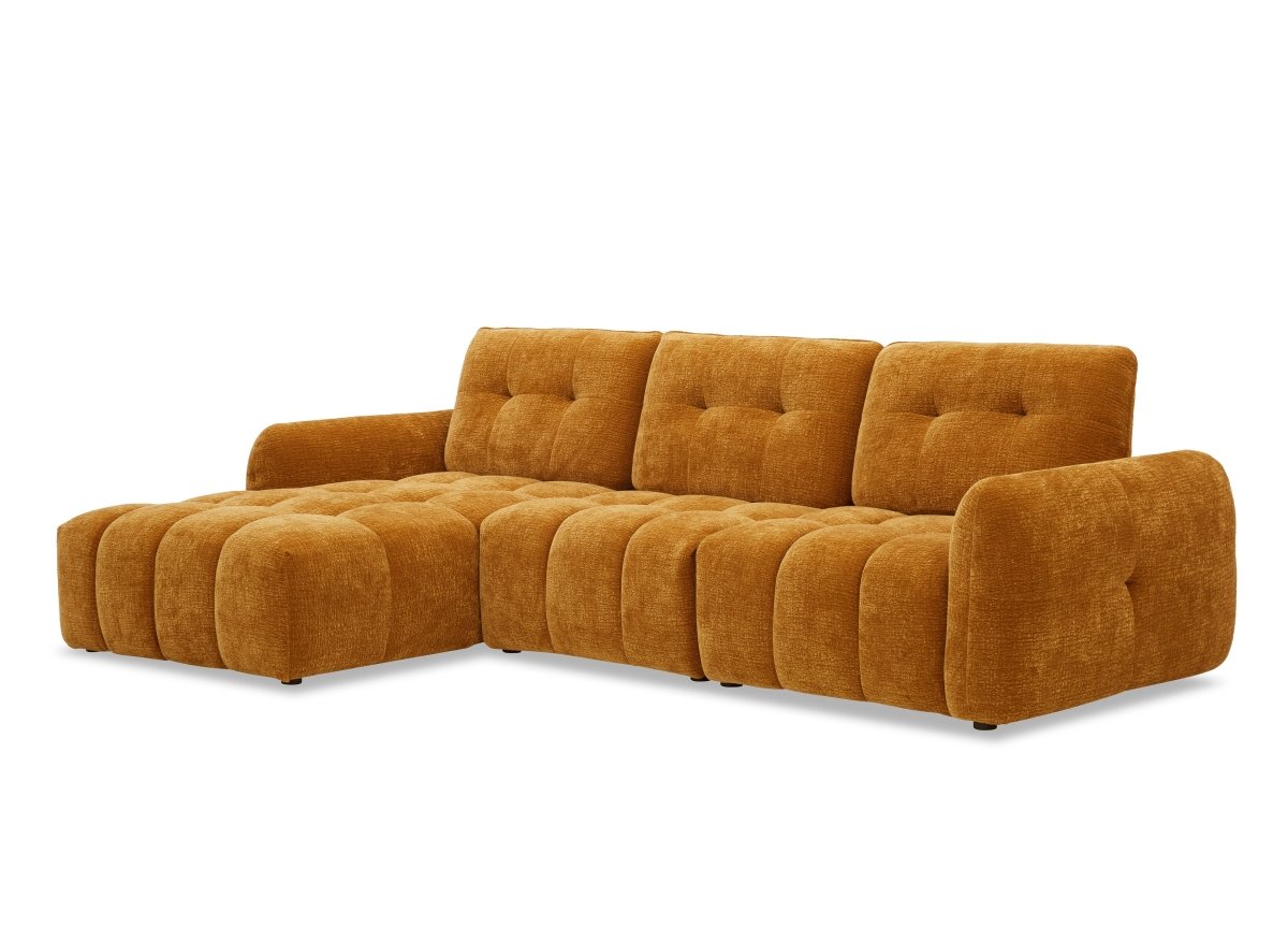 Canapé d'angle en velours tissé moutarde avec dossier réglable ADONIS - Angle gauche - DécoInParis