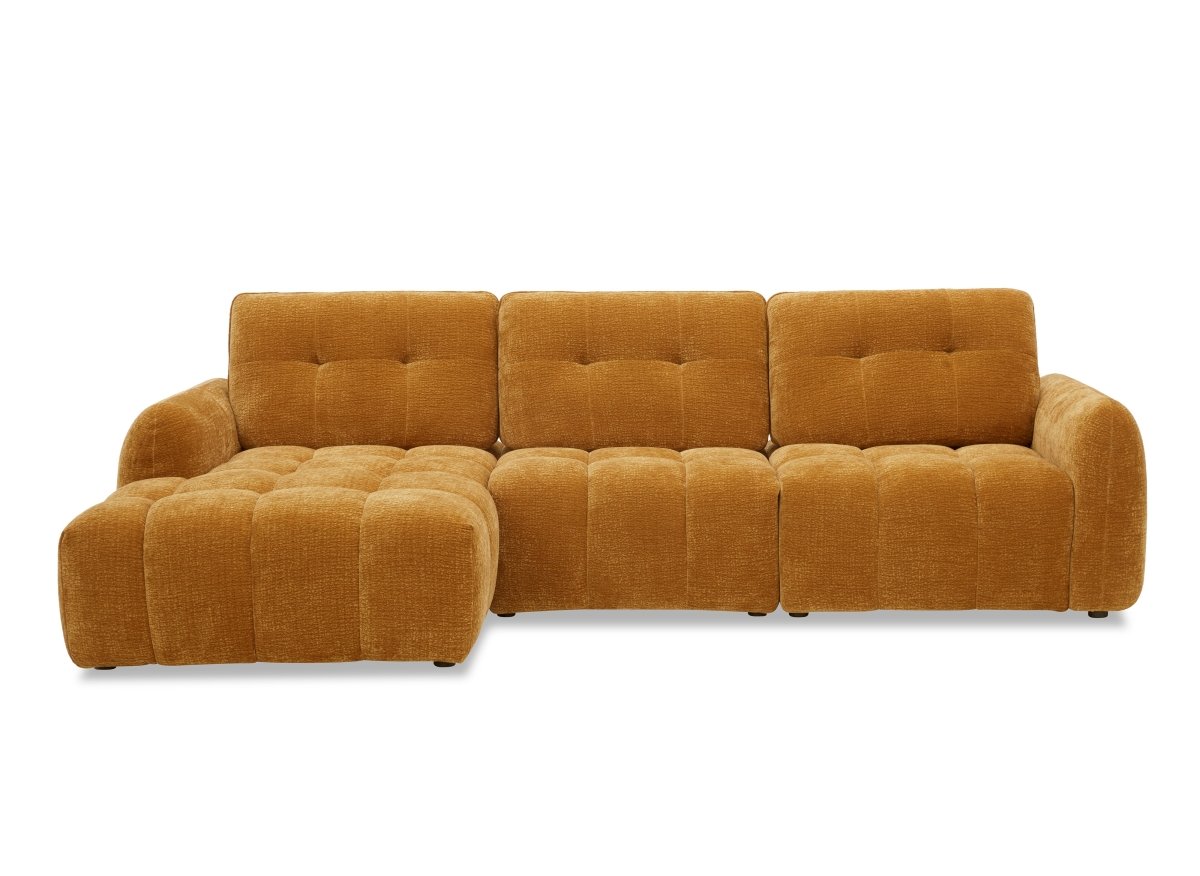 Canapé d'angle en velours tissé moutarde avec dossier réglable ADONIS - Angle gauche - DécoInParis