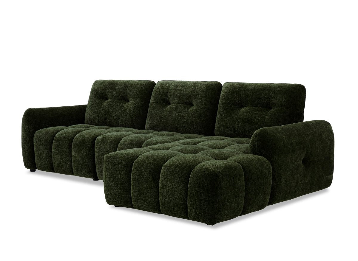 Canapé d'angle en velours tissé vert olive avec dossier réglable ADONIS - Angle droit - DécoInParis