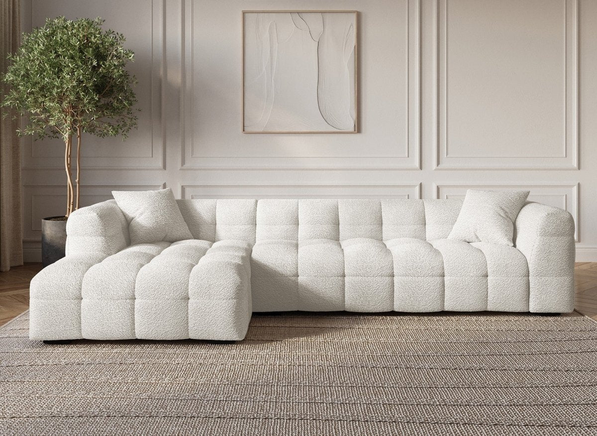 Canapé d'angle fixe effet peau de mouton blanc écru BELLA - Angle gauche - DécoInParis