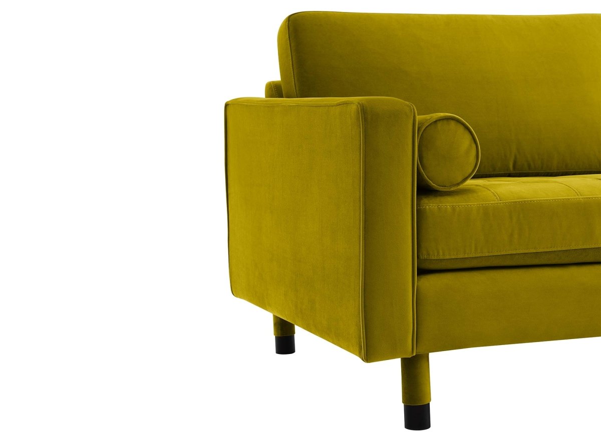 Canapé d'angle fixe scandinave en velours vert doré SALAMBO - Angle Droit - DécoInParis