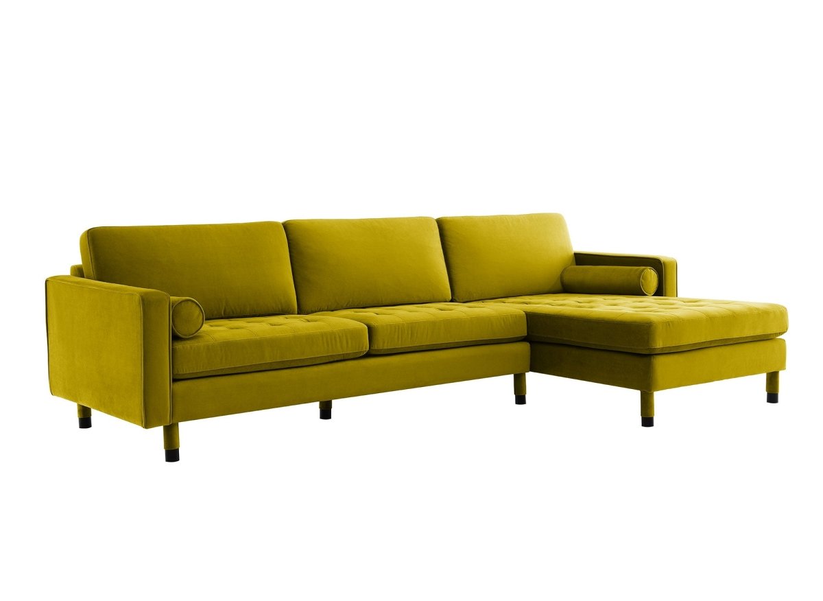 Canapé d'angle fixe scandinave en velours vert doré SALAMBO - Angle Droit - DécoInParis