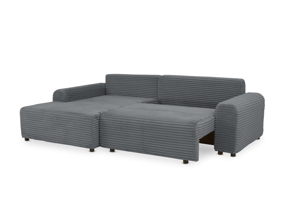 Canapé d'angle gauche convertible avec coffre en velours côtelé épais gris foncé BALI - Angle gauche - DécoInParis