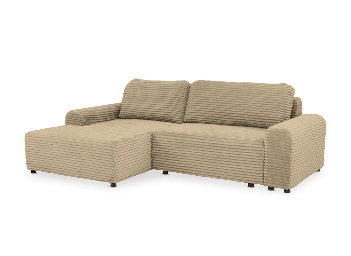Canapé d'angle gauche convertible avec coffre en velours côtelé épais taupe BALI - Angle gauche - DécoInParis