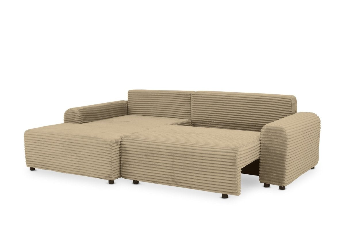 Canapé d'angle gauche convertible avec coffre en velours côtelé épais taupe BALI - Angle gauche - DécoInParis