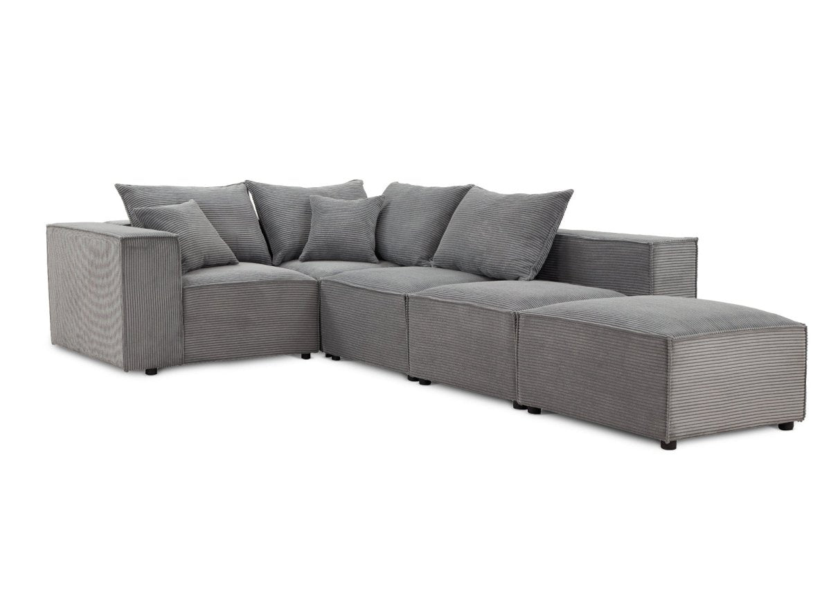 Canapé d'angle modulable avec 1 pouf en velours côtelé épais gris HARLEM XL - DécoInParis