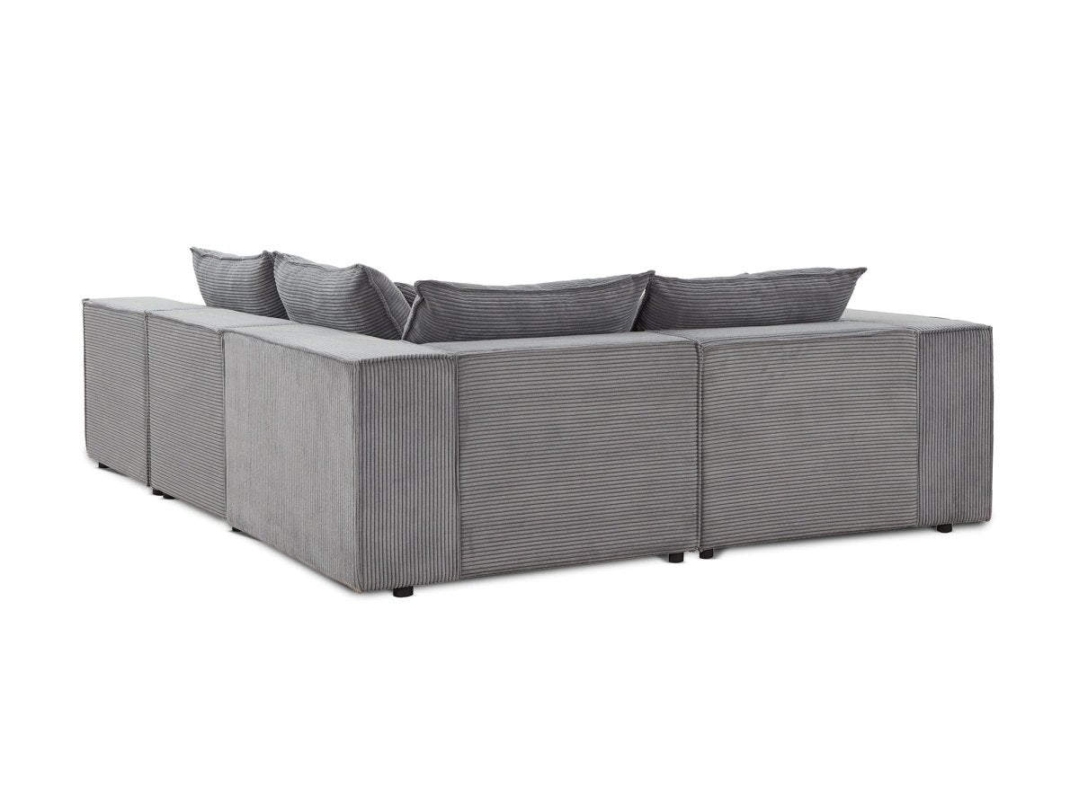 Canapé d'angle modulable avec 1 pouf en velours côtelé épais gris HARLEM XL - DécoInParis