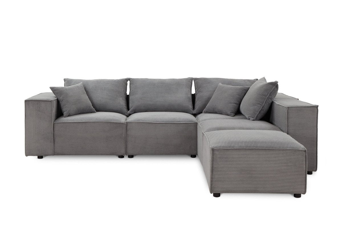 Canapé d'angle modulable avec 1 pouf en velours côtelé épais gris HARLEM XL - DécoInParis