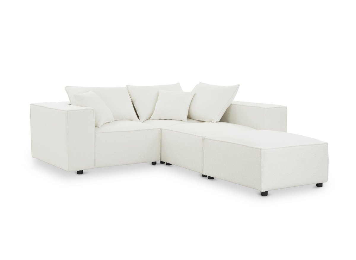 Canapé d'angle modulable en tissu effet peau de mouton blanc écru HARLEM - DécoInParis