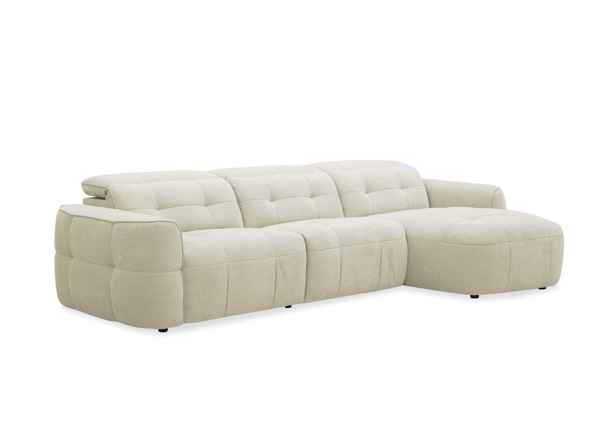 Canapé d'angle relax électrique en tissu beige FERDINAND - Angle droit - DécoInParis