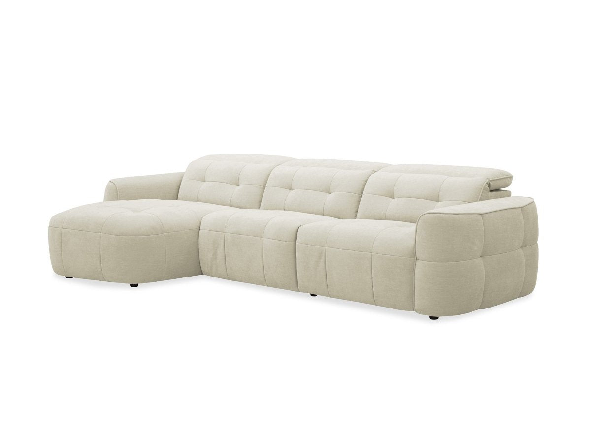 Canapé d'angle relax électrique en tissu beige FERDINAND - Angle gauche - DécoInParis