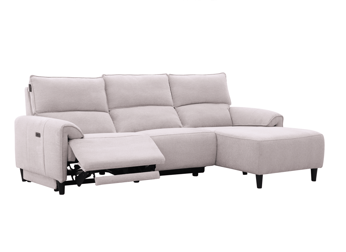 Canapé d’angle relax électrique en tissu beige LUDMILA - Angle droit - DécoInParis