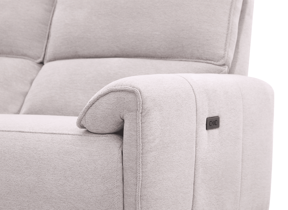 Canapé d’angle relax électrique en tissu beige LUDMILA - Angle gauche - DécoInParis