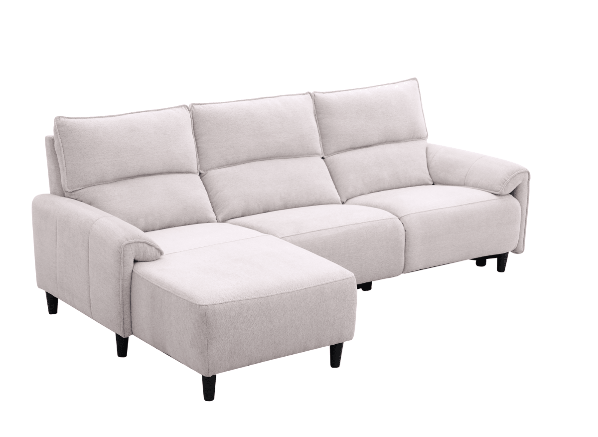 Canapé d’angle relax électrique en tissu beige LUDMILA - Angle gauche - DécoInParis