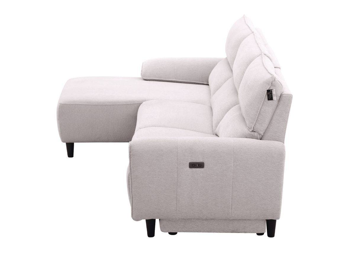 Canapé d’angle relax électrique en tissu beige LUDMILA - Angle gauche - DécoInParis