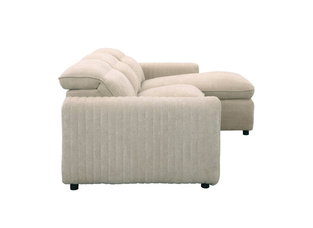 Canapé d'angle relax électrique en tissu beige ORELIA - Angle droit - DécoInParis
