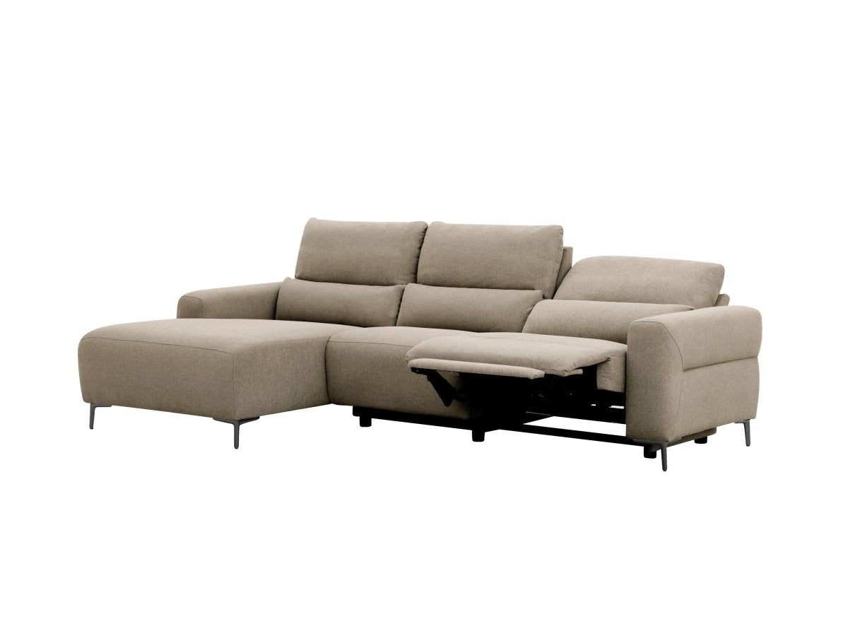 Canapé d'angle relax électrique en tissu taupe RAFAELA - Angle gauche - DécoInParis