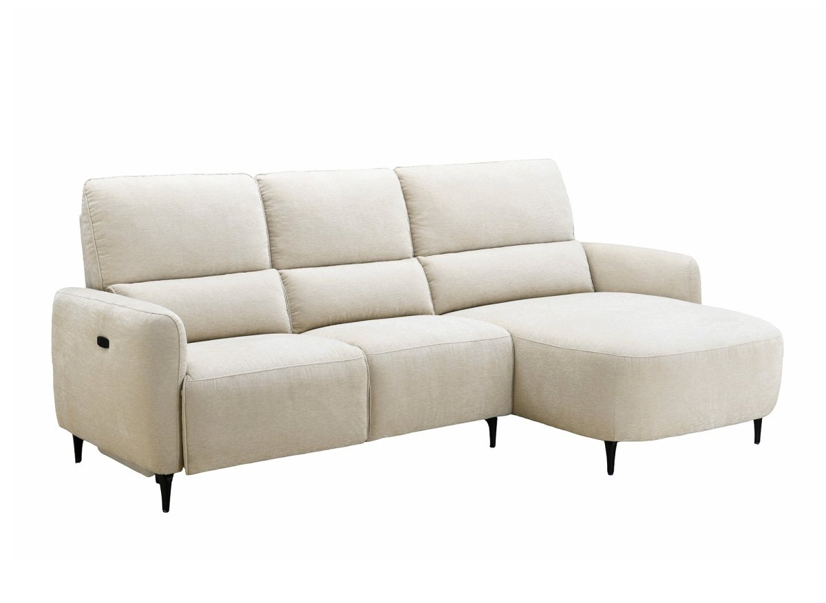 Canapé d'angle relax électrique en tissu texturé beige LAHYS - Angle droit - DécoInParis