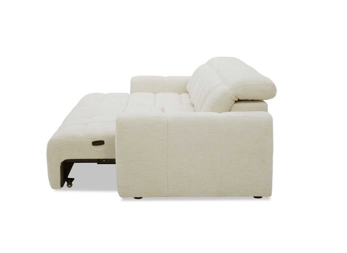 Canapé d'angle relax électrique en velours chiné beige DANIA - Angle gauche - DécoInParis