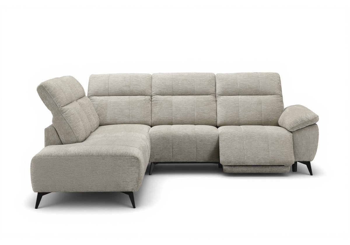 Canapé d'angle relax électrique en velours chiné beige SOLINA - Angle gauche - DécoInParis