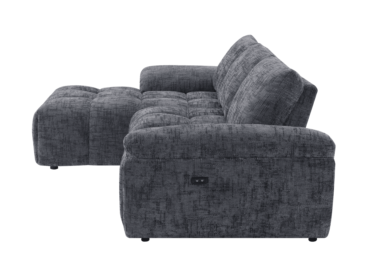 Canapé d’angle relax électrique en velours chiné gris ALPES - Angle gauche - DécoInParis