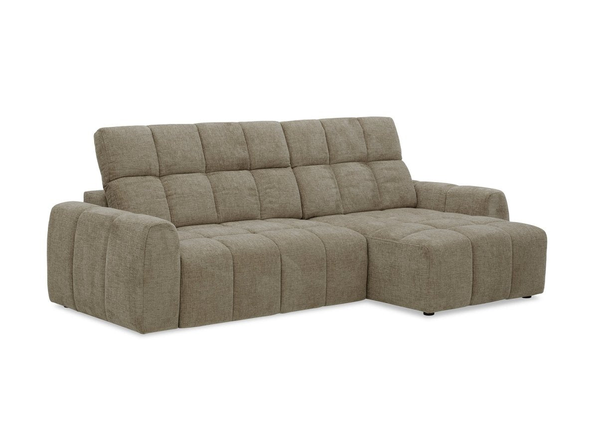 Canapé d'angle relax électrique en velours chiné taupe DANIA - Angle droit - DécoInParis