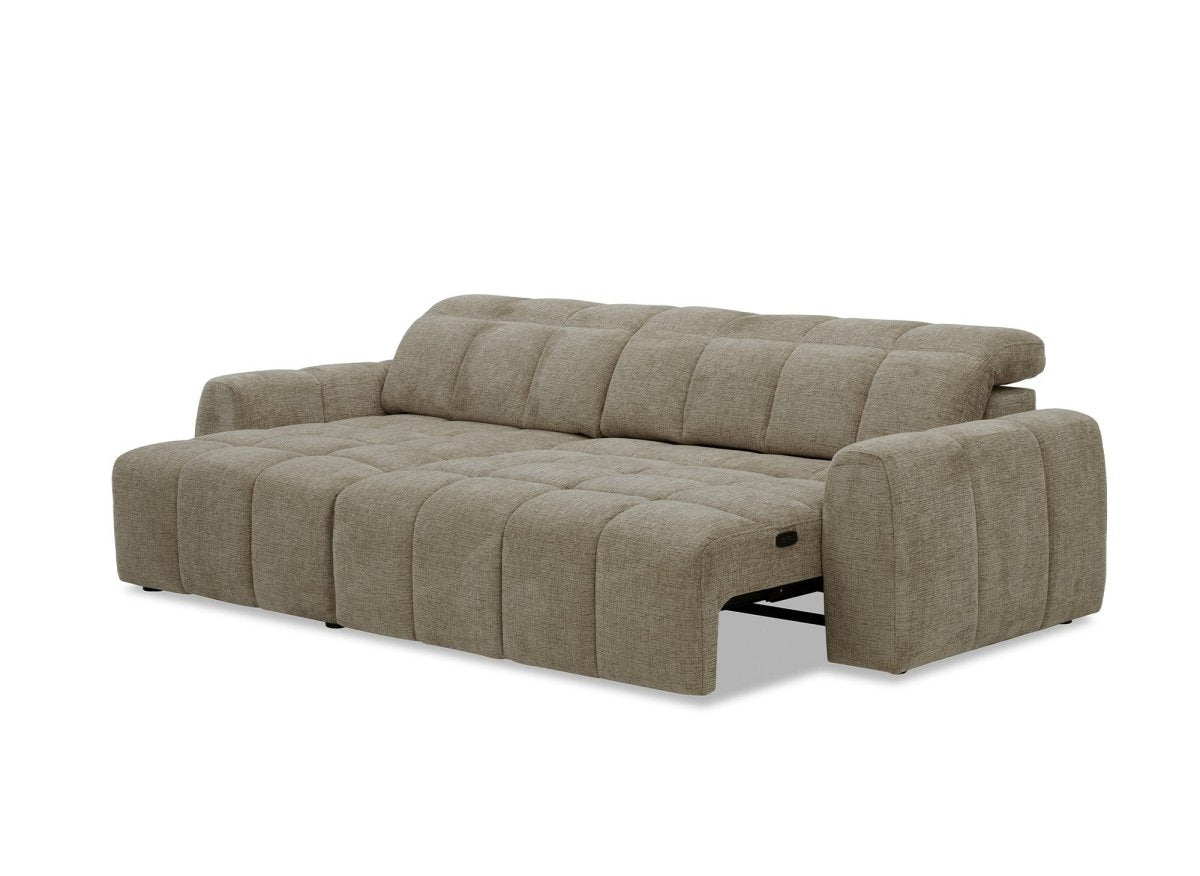 Canapé d'angle relax électrique en velours chiné taupe DANIA - Angle gauche - DécoInParis