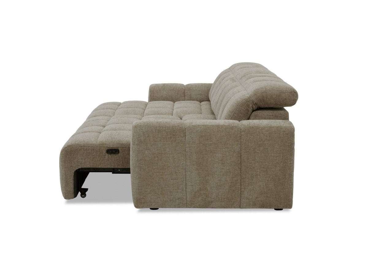 Canapé d'angle relax électrique en velours chiné taupe DANIA - Angle gauche - DécoInParis