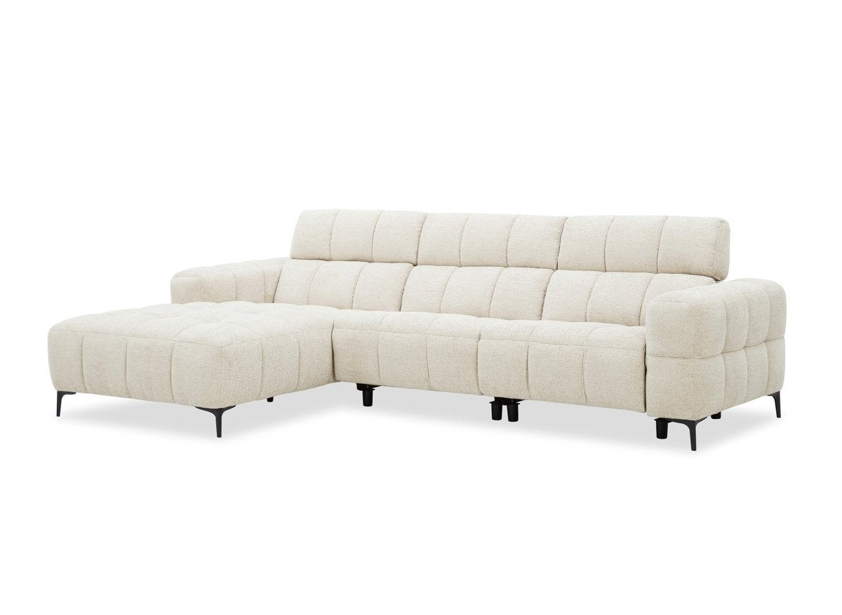 Canapé d'angle relax électrique en velours texturé beige EDELMIRA - Angle gauche - DécoInParis