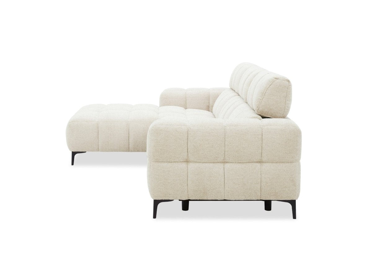 Canapé d'angle relax électrique en velours texturé beige EDELMIRA - Angle gauche - DécoInParis