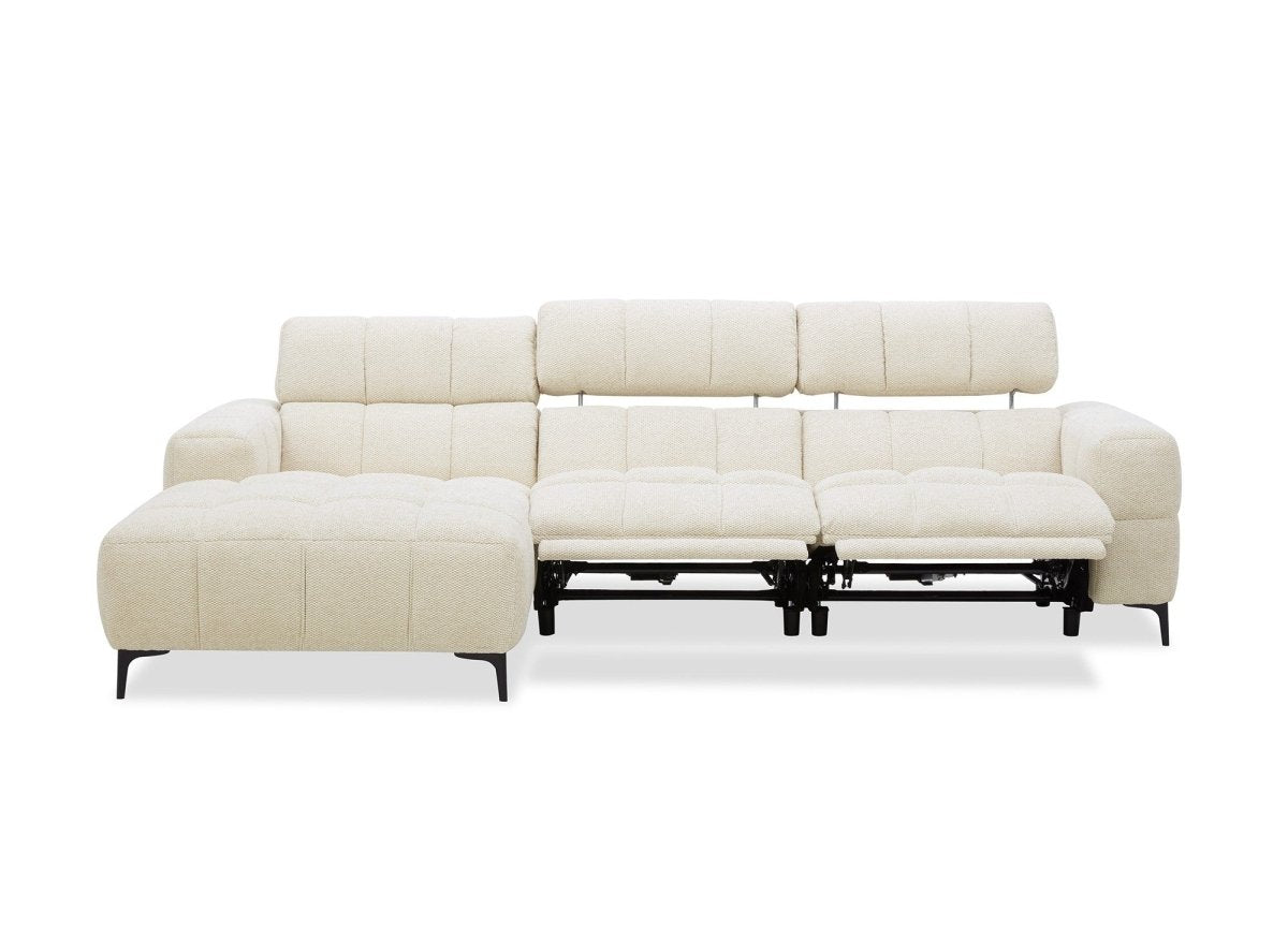Canapé d'angle relax électrique en velours texturé beige EDELMIRA - Angle gauche - DécoInParis